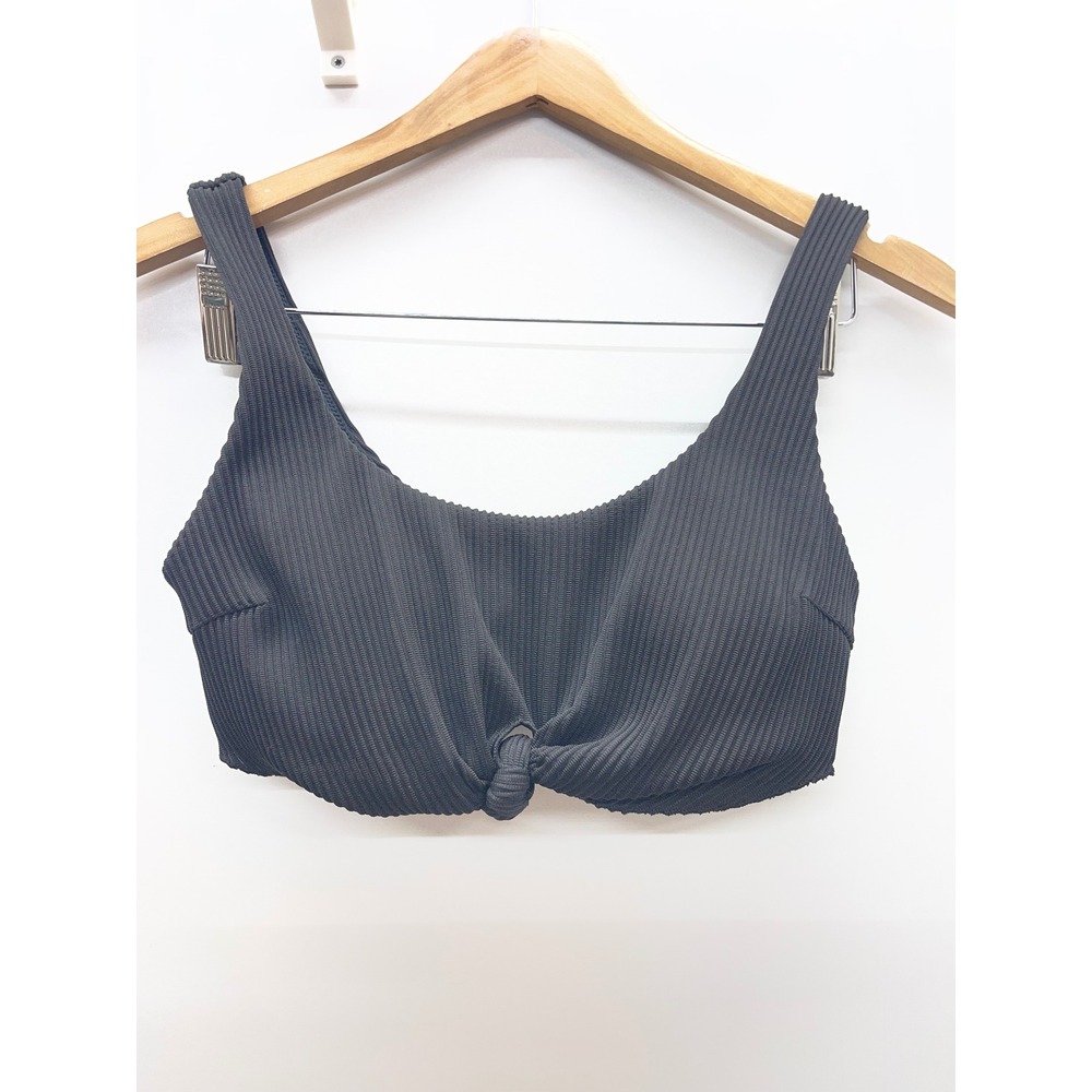 Hollister Swim Womens Black Ribbed Front Knot Bikini Top Size M Scoop Neck